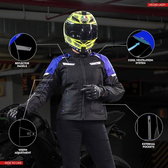 WD Vegas Lady Textile Motorcycle Jacket – Women’s CE Armored Riding Jacket- L - Picture 2 of 4